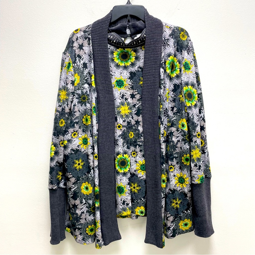 Stizzoli twin set floral, wool, pearl collar, ribbed lapel swing style j…